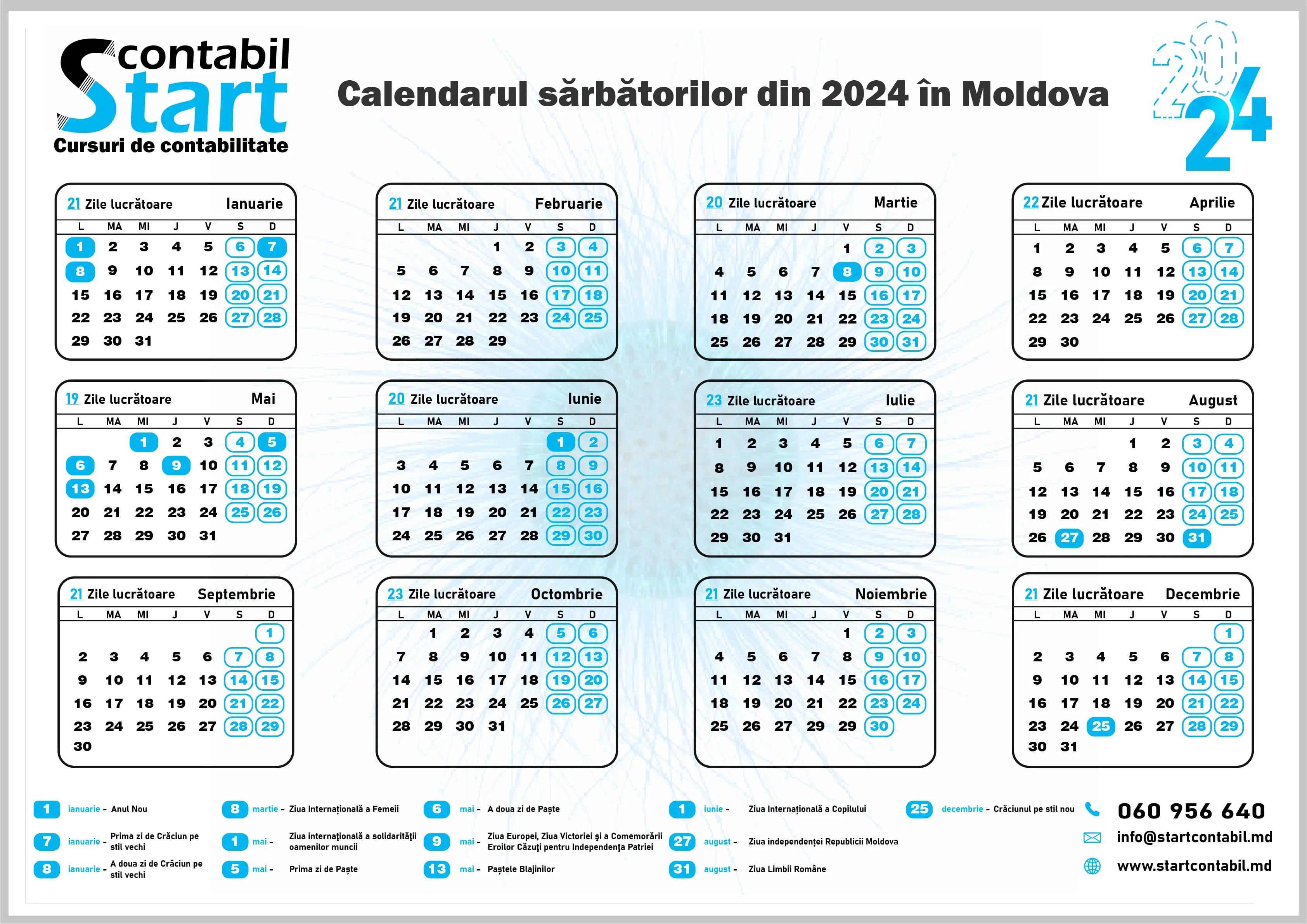 Sărbatori oficiale calendar pentru 2024